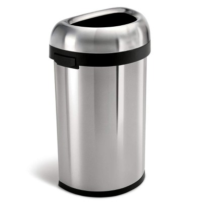 KINDLE 60L Commercial Heavy-Gauge Stainless Steel Brushed Semi-Round Open Trash Can